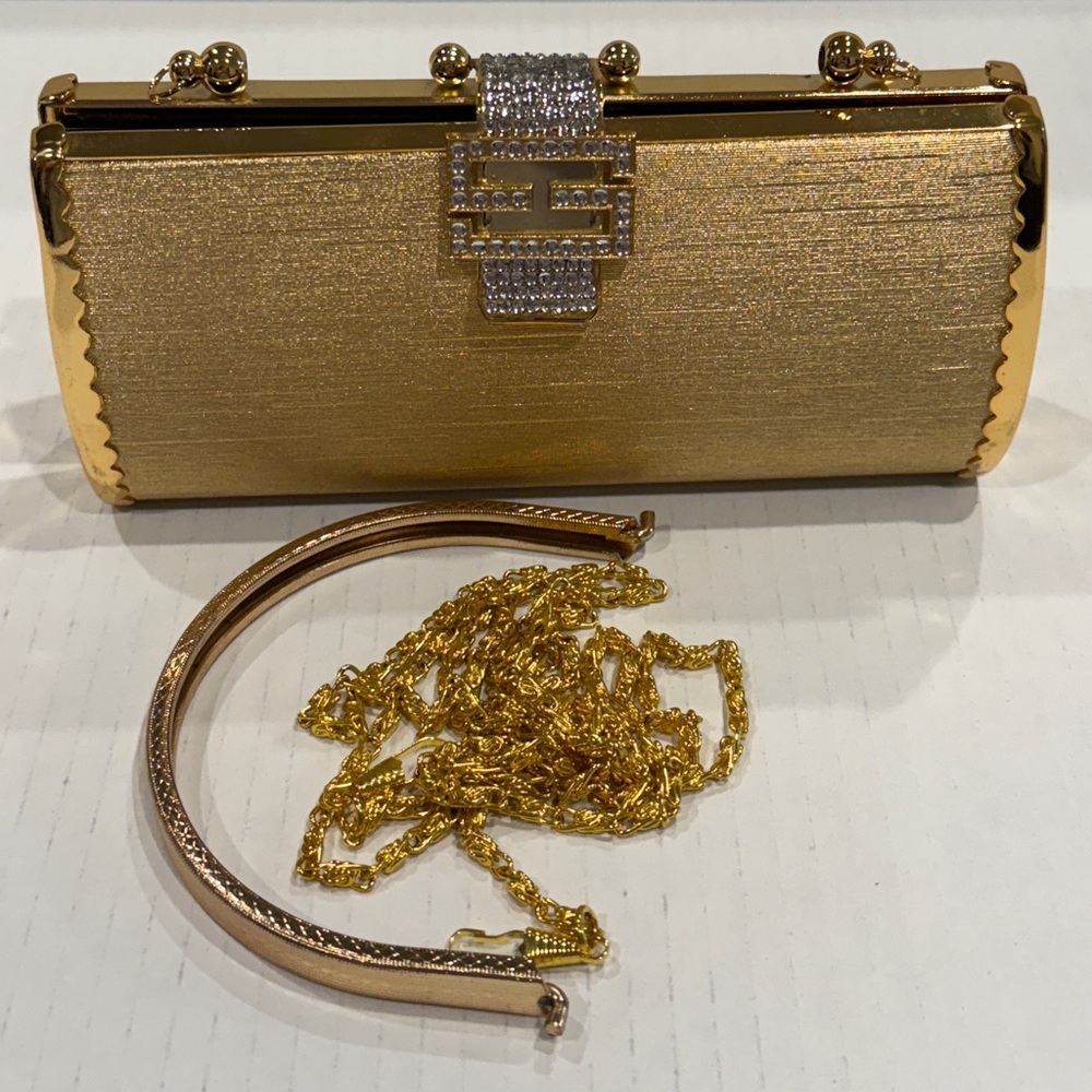 Elegant Gold Clutch with Silver Accents 3-Ways to Use